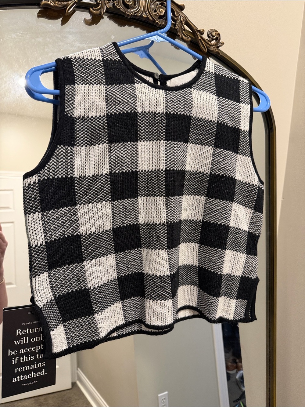 Pomander Place Black and White Check Knit Tank